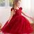 Red solid net fit & flare party dress for girls