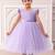 Purple solid net fit & flare party dress for girls