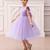 Purple solid net fit & flare party dress for girls