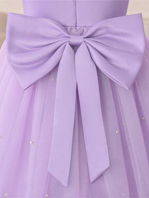 Purple solid net fit & flare party dress for girls 5