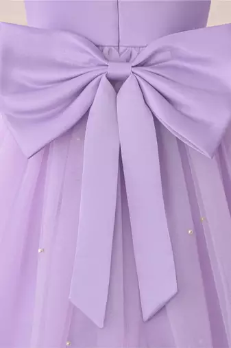 Purple solid net fit & flare party dress for girls