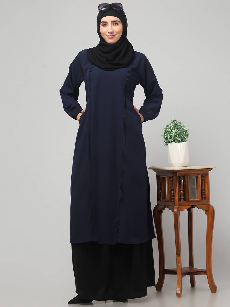 Women abaya Dress Double color Sided pocket