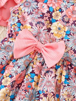 Multicolor printed crepe fit & flare dress with shrug for girls 4