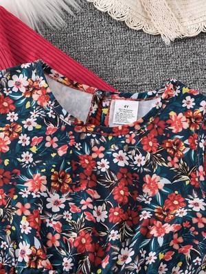Multicolor floral printed crepe fit & flare dress with shrug for girls 3
