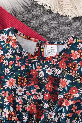 Multicolor floral printed crepe fit & flare dress with shrug for girls