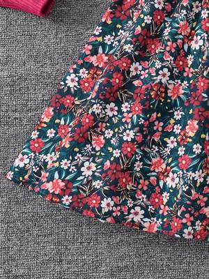 Multicolor floral printed crepe fit & flare dress with shrug for girls 4