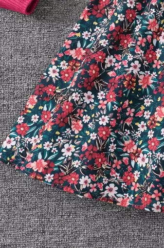 Multicolor floral printed crepe fit & flare dress with shrug for girls