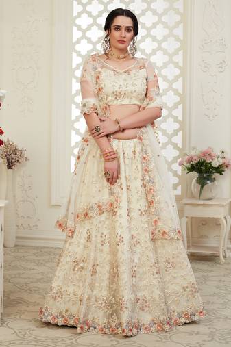 Soft premium Net Lehenga Off white  Color With Embroidery Work, Stone work
