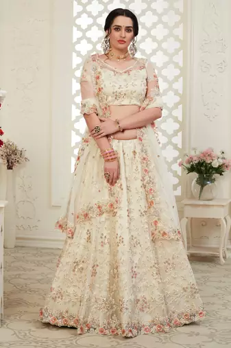 Soft premium Net Lehenga Off white  Color With Embroidery Work, Stone work