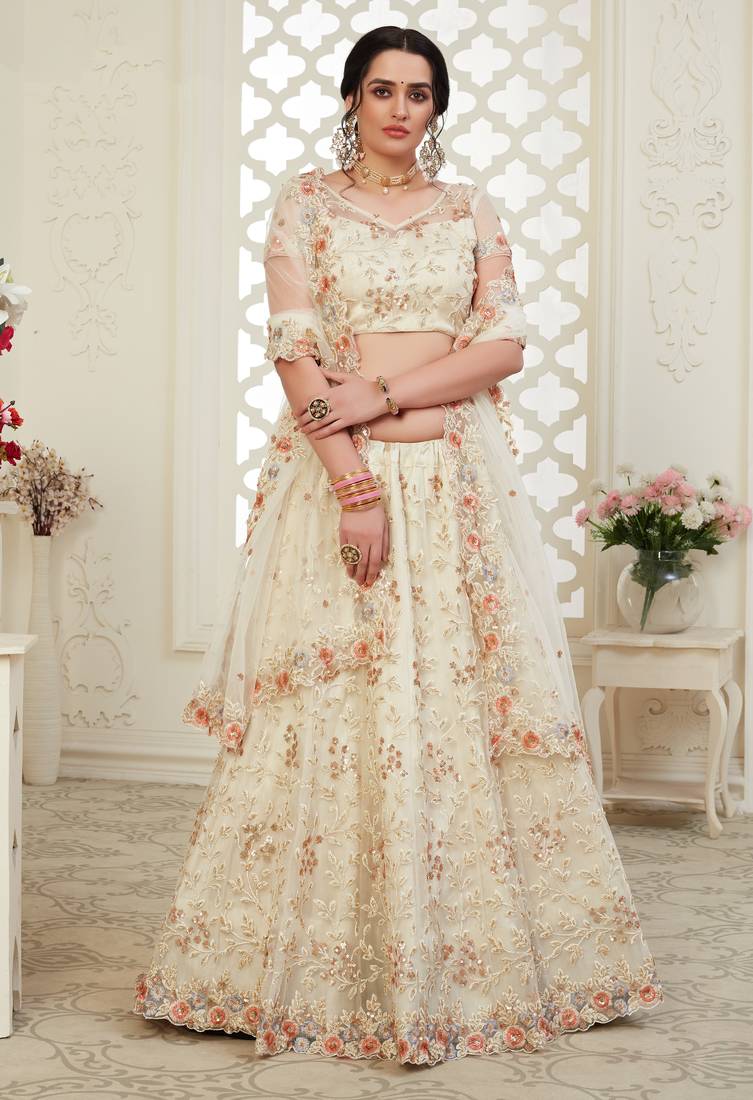 Soft premium Net Lehenga Off white  Color With Embroidery Work, Stone work