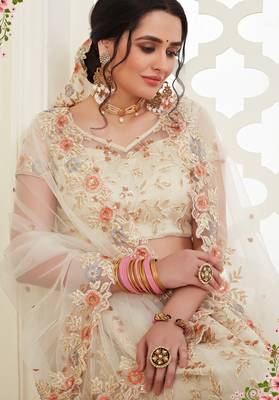 Soft premium Net Lehenga Off white  Color With Embroidery Work, Stone work 2