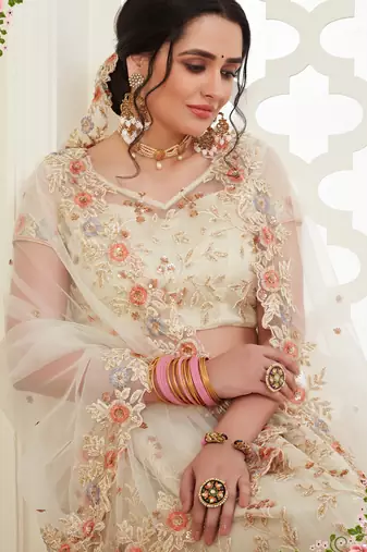 Soft premium Net Lehenga Off white  Color With Embroidery Work, Stone work