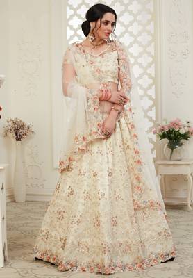 Soft premium Net Lehenga Off white  Color With Embroidery Work, Stone work 3