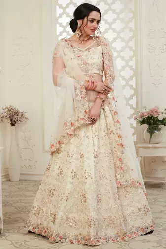Soft premium Net Lehenga Off white  Color With Embroidery Work, Stone work