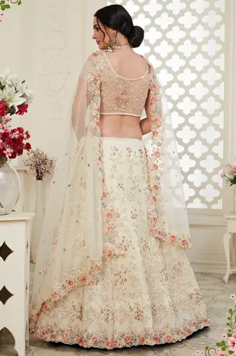 Soft premium Net Lehenga Off white  Color With Embroidery Work, Stone work