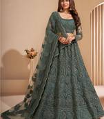 Soft premium Net Lehenga Green Color With Embroidery Work, Stone work