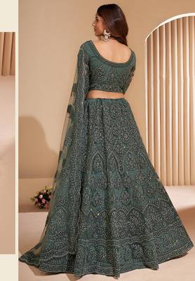 Soft premium Net Lehenga Green Color With Embroidery Work, Stone work 2