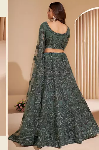 Soft premium Net Lehenga Green Color With Embroidery Work, Stone work