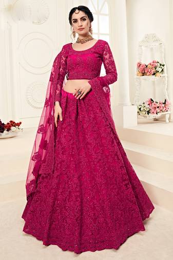 Soft premium Net Lehenga Pink Color With Embroidery Work, Stone work
