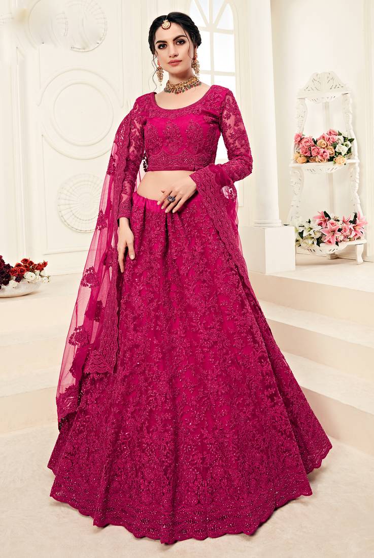 Soft premium Net Lehenga Pink Color With Embroidery Work, Stone work