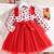 Red floral printed net fit & flare party dress for girls