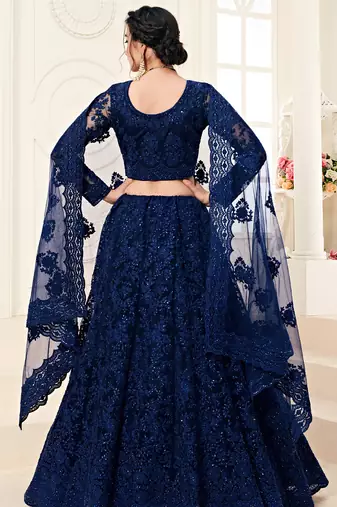 Soft premium Net Lehenga Blue Color With Embroidery Work, Stone work