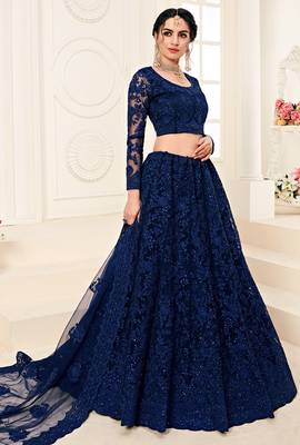 Soft premium Net Lehenga Blue Color With Embroidery Work, Stone work 3