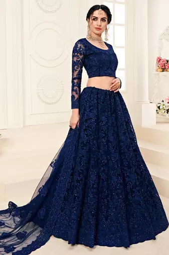 Soft premium Net Lehenga Blue Color With Embroidery Work, Stone work
