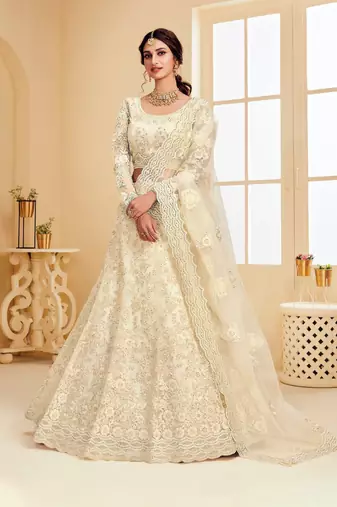 Soft premium Net Lehenga Off White Color With Embroidery Work, Stone work