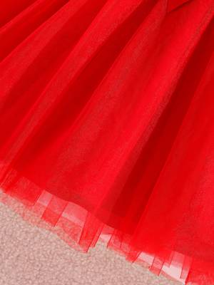 Red floral printed net fit & flare party dress for girls 4