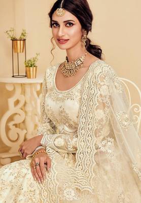 Soft premium Net Lehenga Off White Color With Embroidery Work, Stone work 2