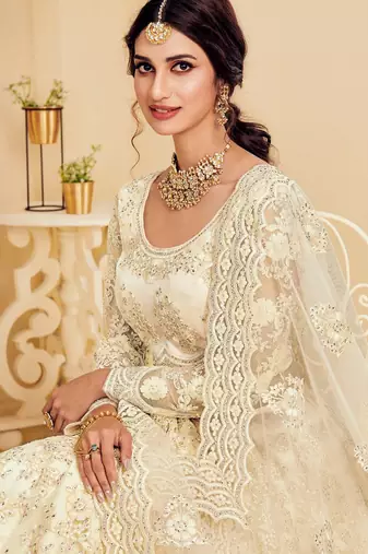 Soft premium Net Lehenga Off White Color With Embroidery Work, Stone work