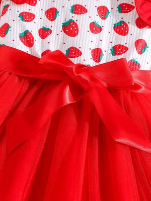 Red floral printed net fit & flare party dress for girls 5