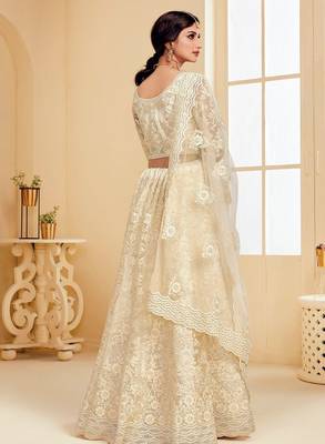 Soft premium Net Lehenga Off White Color With Embroidery Work, Stone work 3