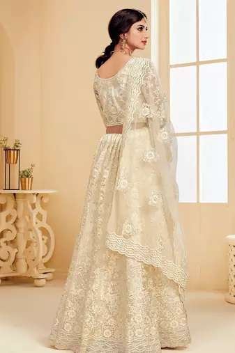 Soft premium Net Lehenga Off White Color With Embroidery Work, Stone work