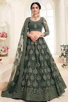 Soft premium Net Lehenga Green Color With Embroidery Work, Stone work 1