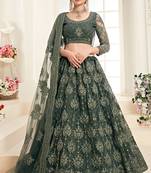 Soft premium Net Lehenga Green Color With Embroidery Work, Stone work
