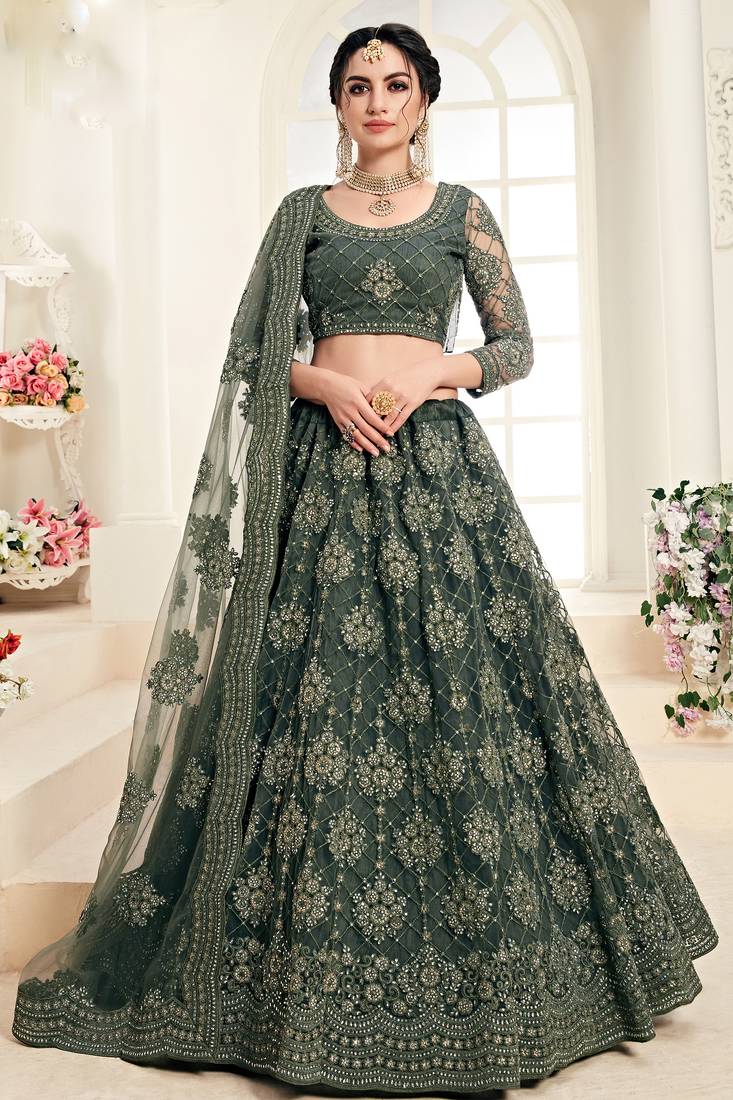 Soft premium Net Lehenga Green Color With Embroidery Work, Stone work