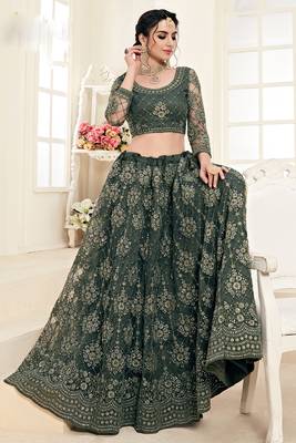 Soft premium Net Lehenga Green Color With Embroidery Work, Stone work 2
