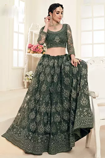 Soft premium Net Lehenga Green Color With Embroidery Work, Stone work