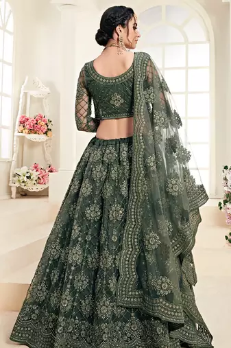 Soft premium Net Lehenga Green Color With Embroidery Work, Stone work