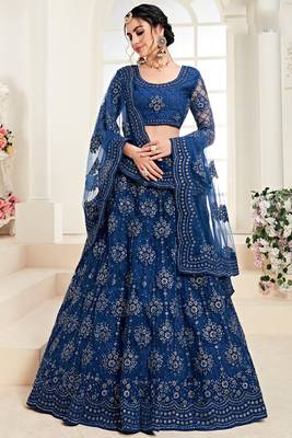 Soft premium Net Lehenga Blue Color With Embroidery Work, Stone work 1