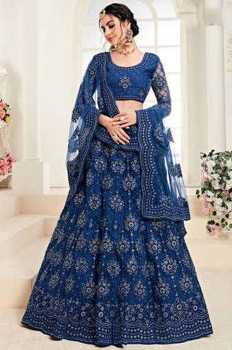 Soft premium Net Lehenga Blue Color With Embroidery Work, Stone work
