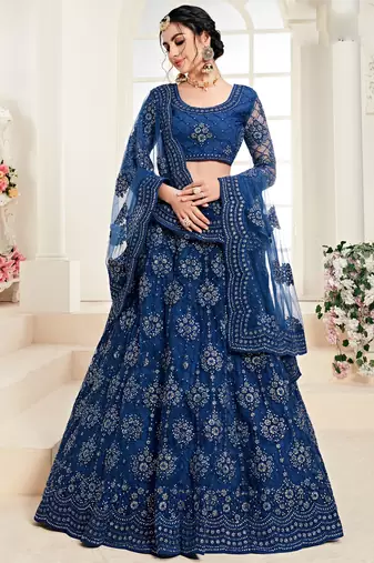 Soft premium Net Lehenga Blue Color With Embroidery Work, Stone work