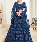 Soft premium Net Lehenga Blue Color With Embroidery Work, Stone work