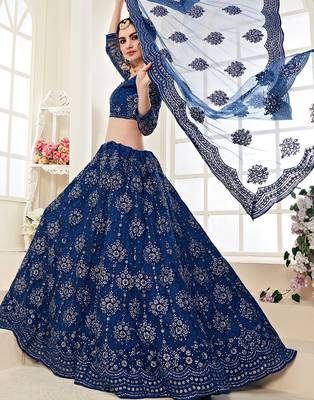 Soft premium Net Lehenga Blue Color With Embroidery Work, Stone work 2