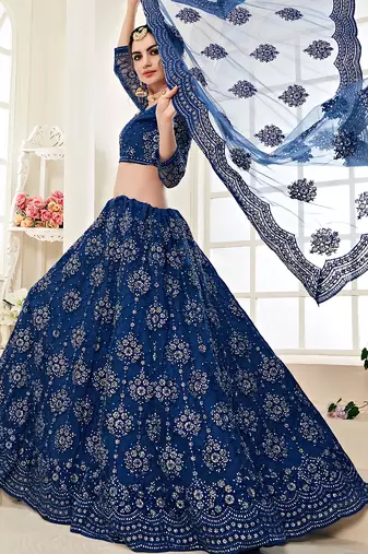Soft premium Net Lehenga Blue Color With Embroidery Work, Stone work