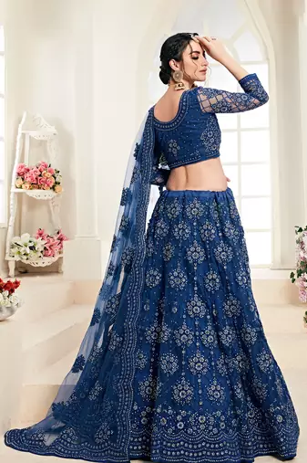 Soft premium Net Lehenga Blue Color With Embroidery Work, Stone work