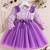 Purple floral printed net fit & flare party dress for girls