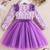Purple floral printed net fit & flare party dress for girls